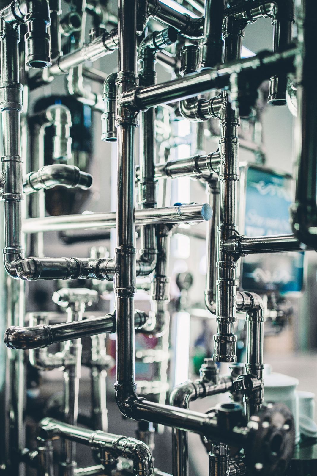 Stainless steel process piping with fittings and valves